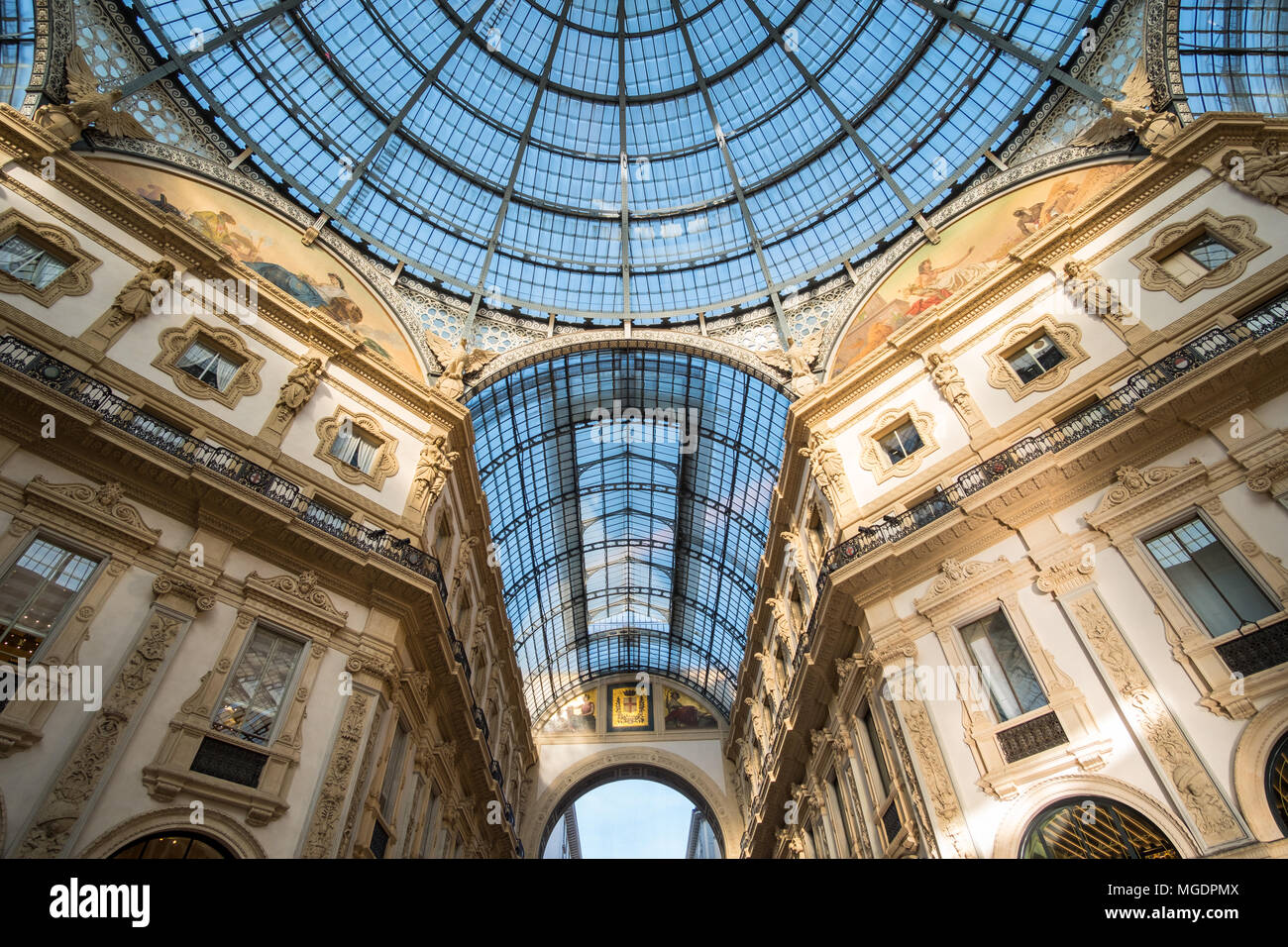 Glass roof of Galleria Vittorio Emanuele II, one of the world's oldest shopping malls. Located
