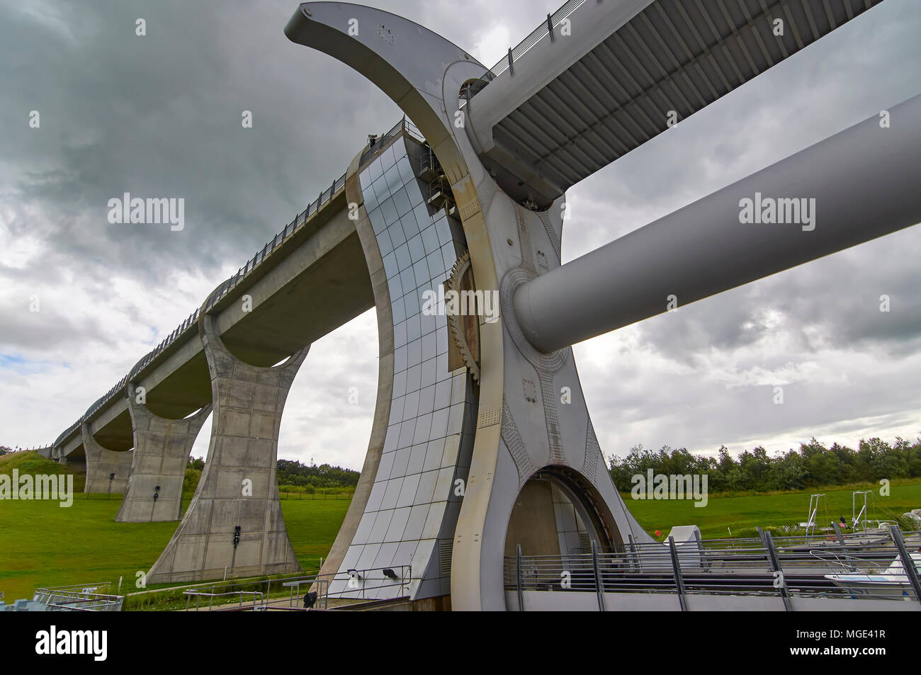 The lock passage for the Canal Boats entering the Union Canal from the Forth and Clyde Canal via the Falkirk Wheel, in Falkirk, Scotland. Stock Photo