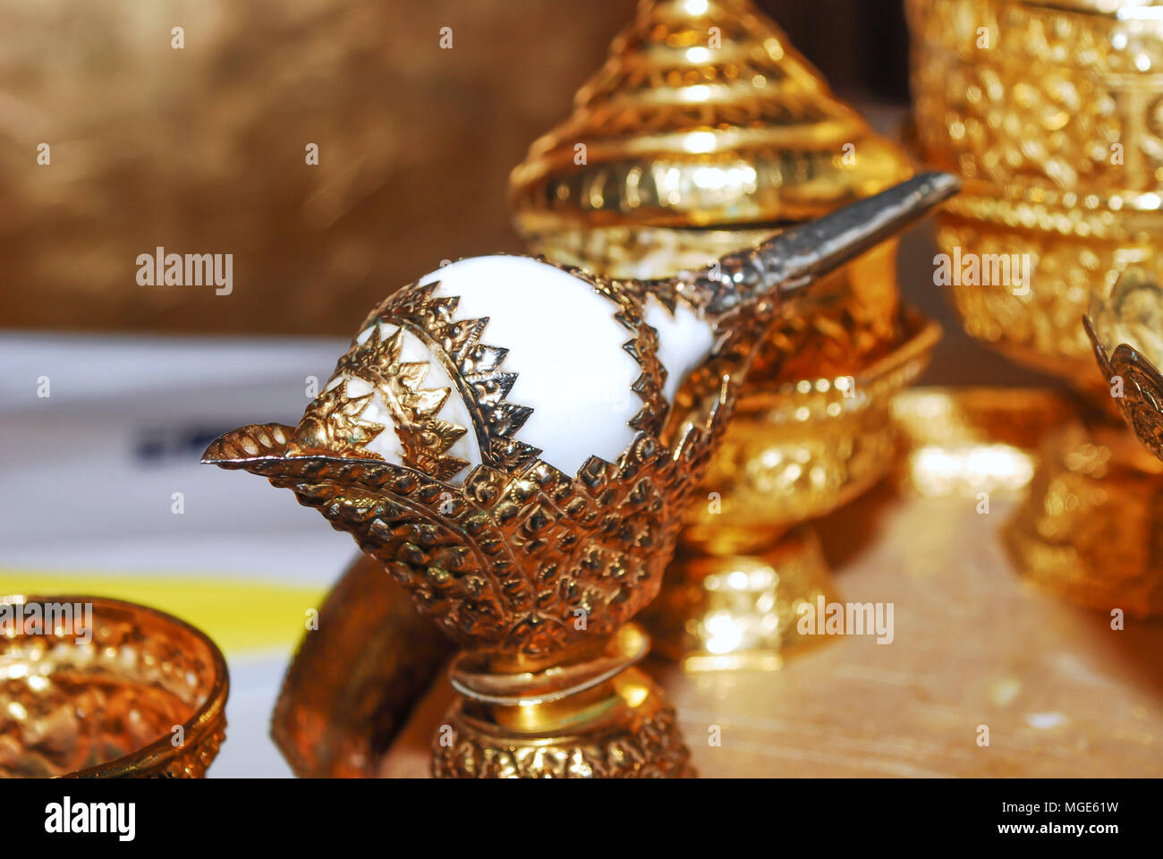 Traditional Thai wedding set of golden tray, ceremonial water pouring ...