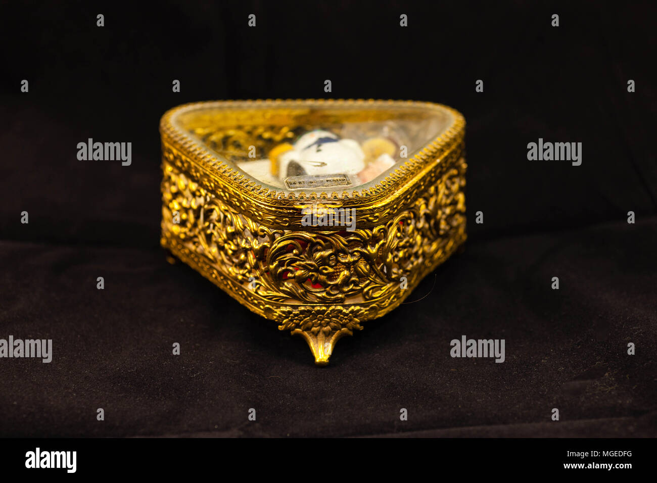 a front view of a small triangular jewelry box Stock Photo