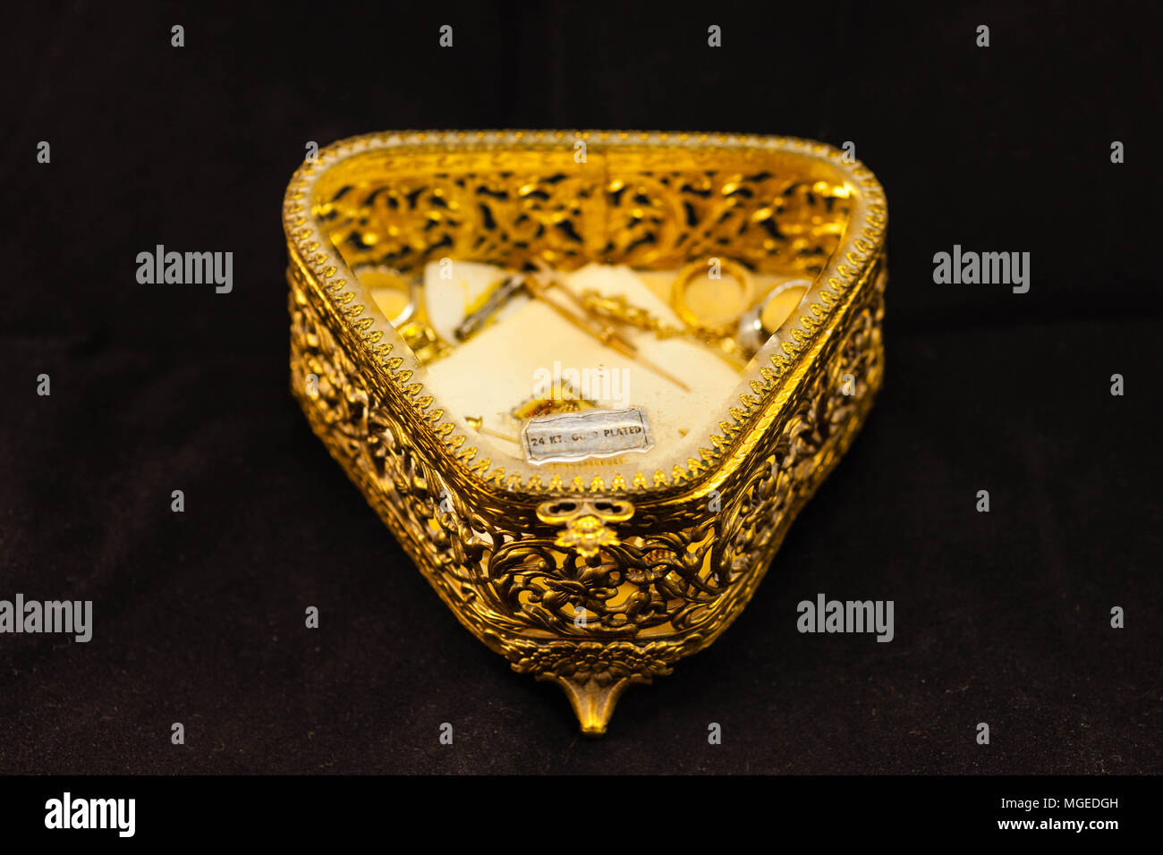 a top view of a small triangular jewelry box Stock Photo