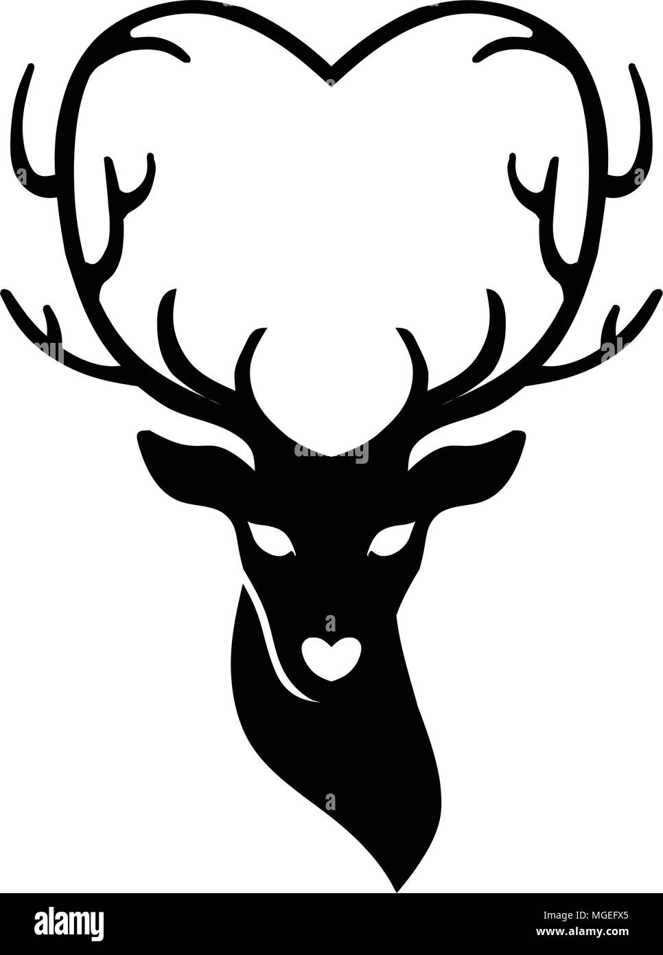 head of deer with antlers love, deer love alters logo concept, stag alters with love logo Stock Vector