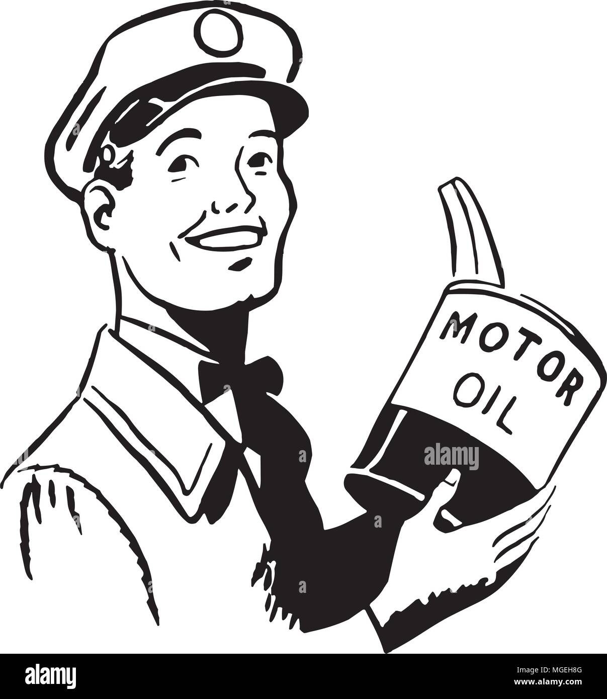 Serviceman With Motor Oil Retro Clipart Illustration Stock Vector