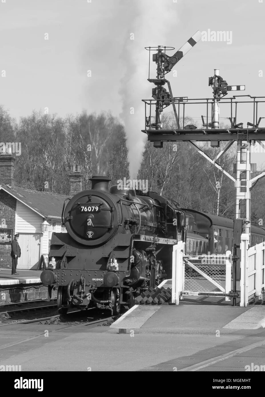 British Railways Class 4 steam locomotive 76079 at Grosmont Station on The North Yorkshire Moors Railway, Yorkshire, England. Stock Photo