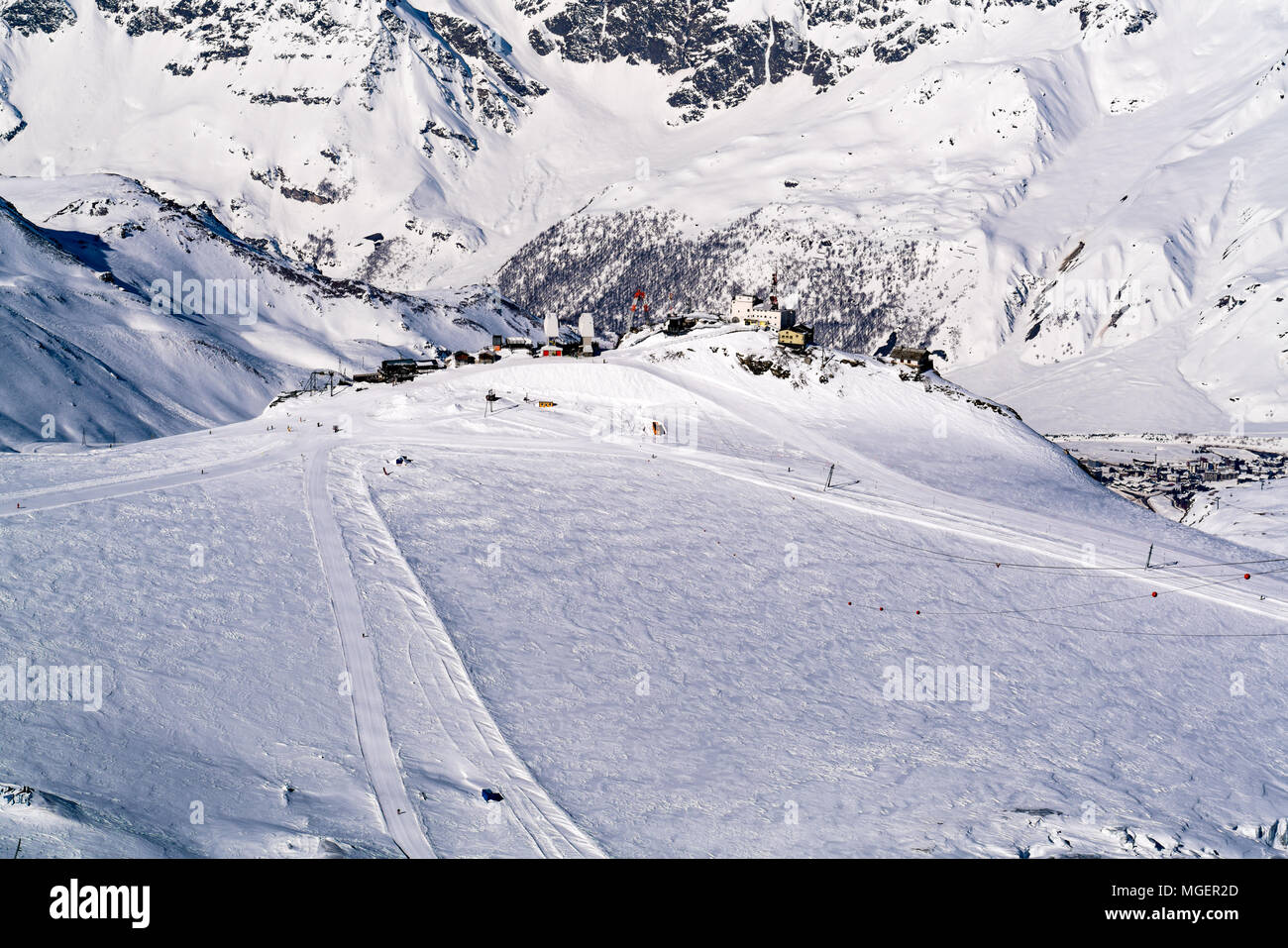 Aerial view of ski resort in the Alps in sunny day at Zermatt Village ...