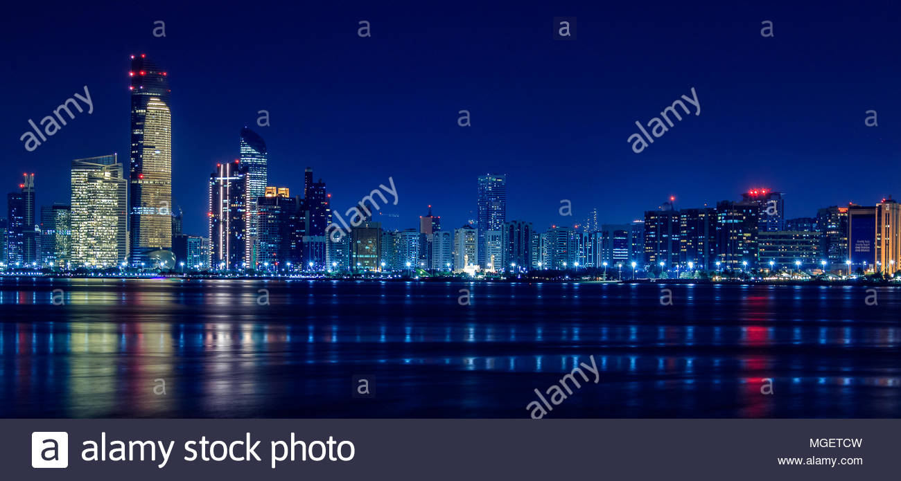 View Of The Abu Dhabi Skyline From The Corniche Stock Photo