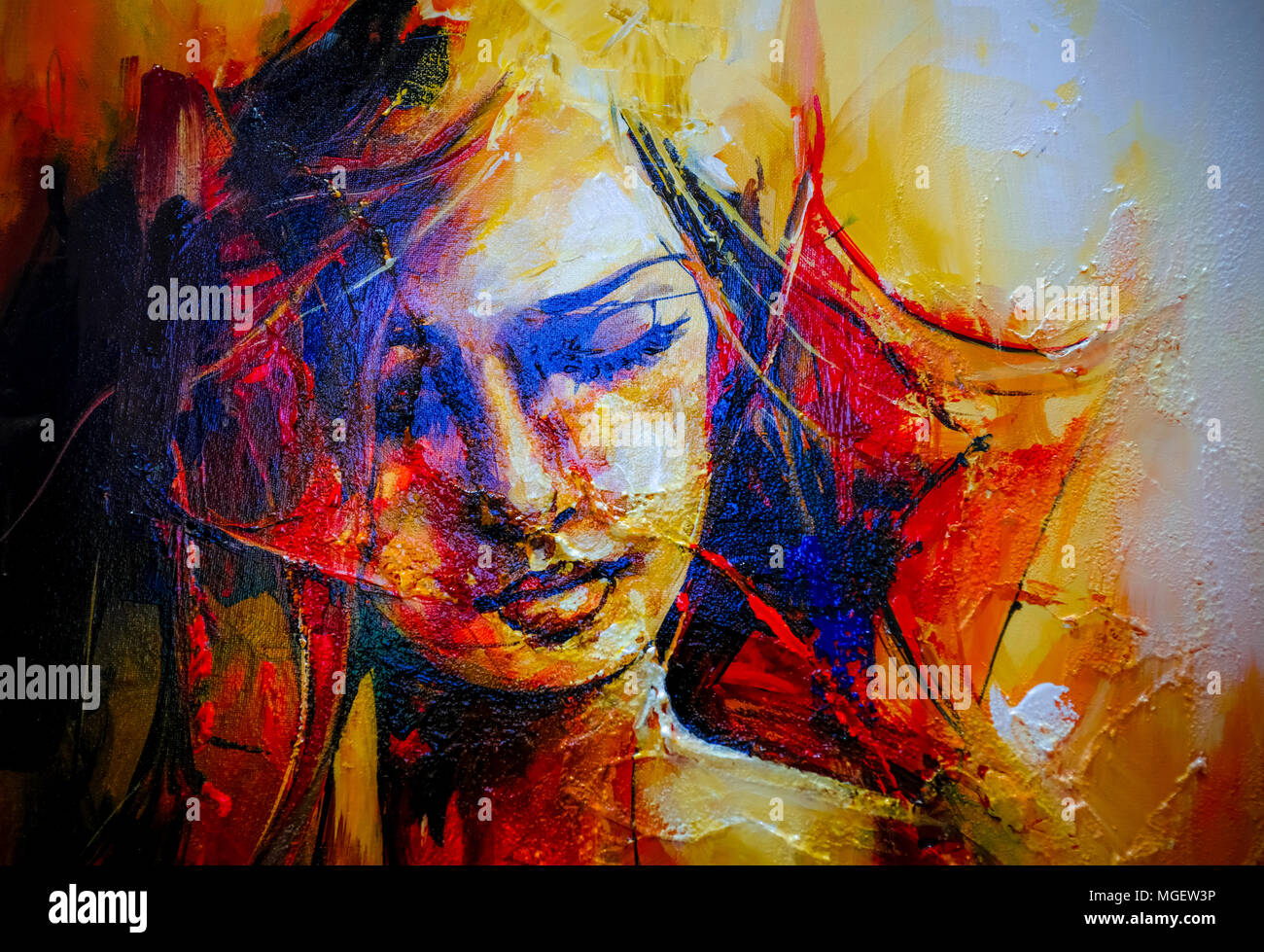 Creative artwork- Acrylic canvas painting of woman Stock Photo