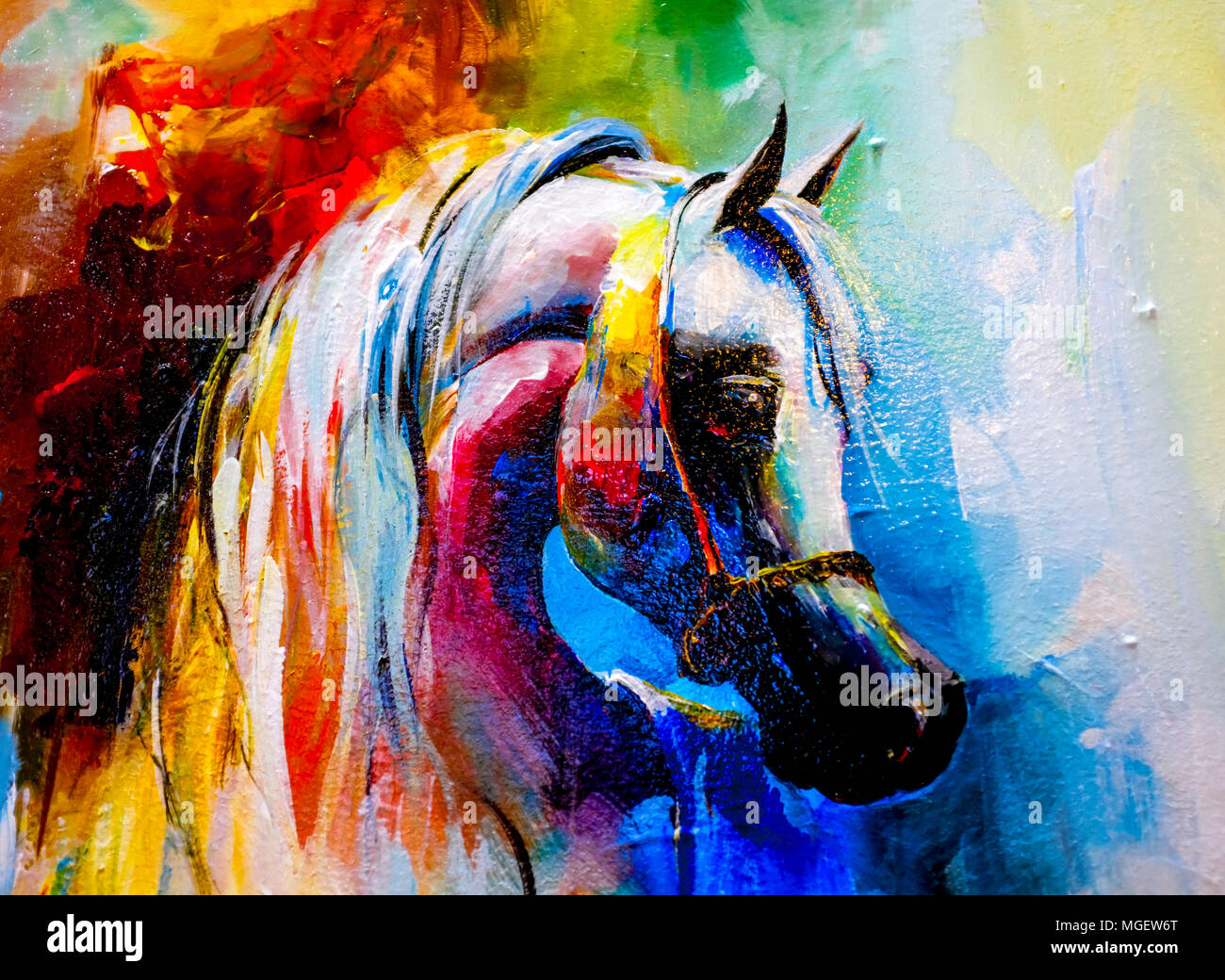 Creative artwork- Acrylic canvas paintings of horses Stock Photo