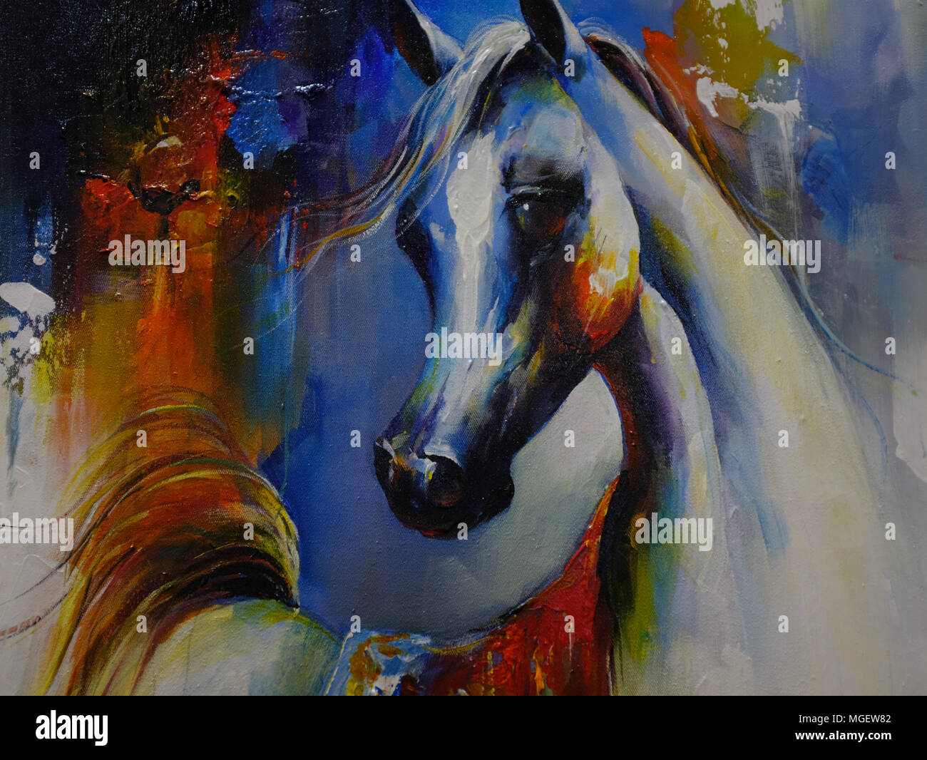 Creative artwork- Acrylic canvas paintings of horses Stock Photo