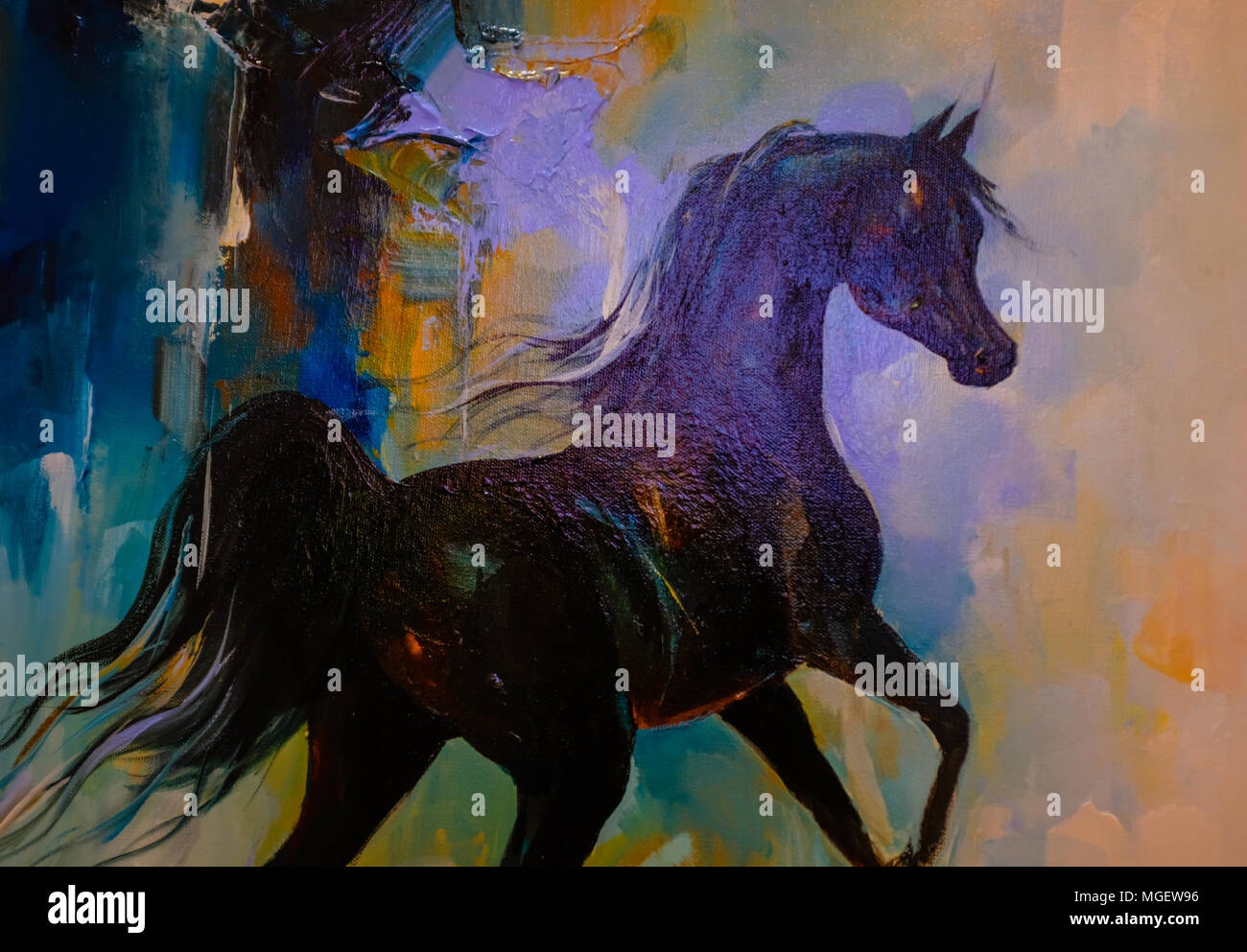 Creative artwork- Acrylic canvas paintings of horses Stock Photo