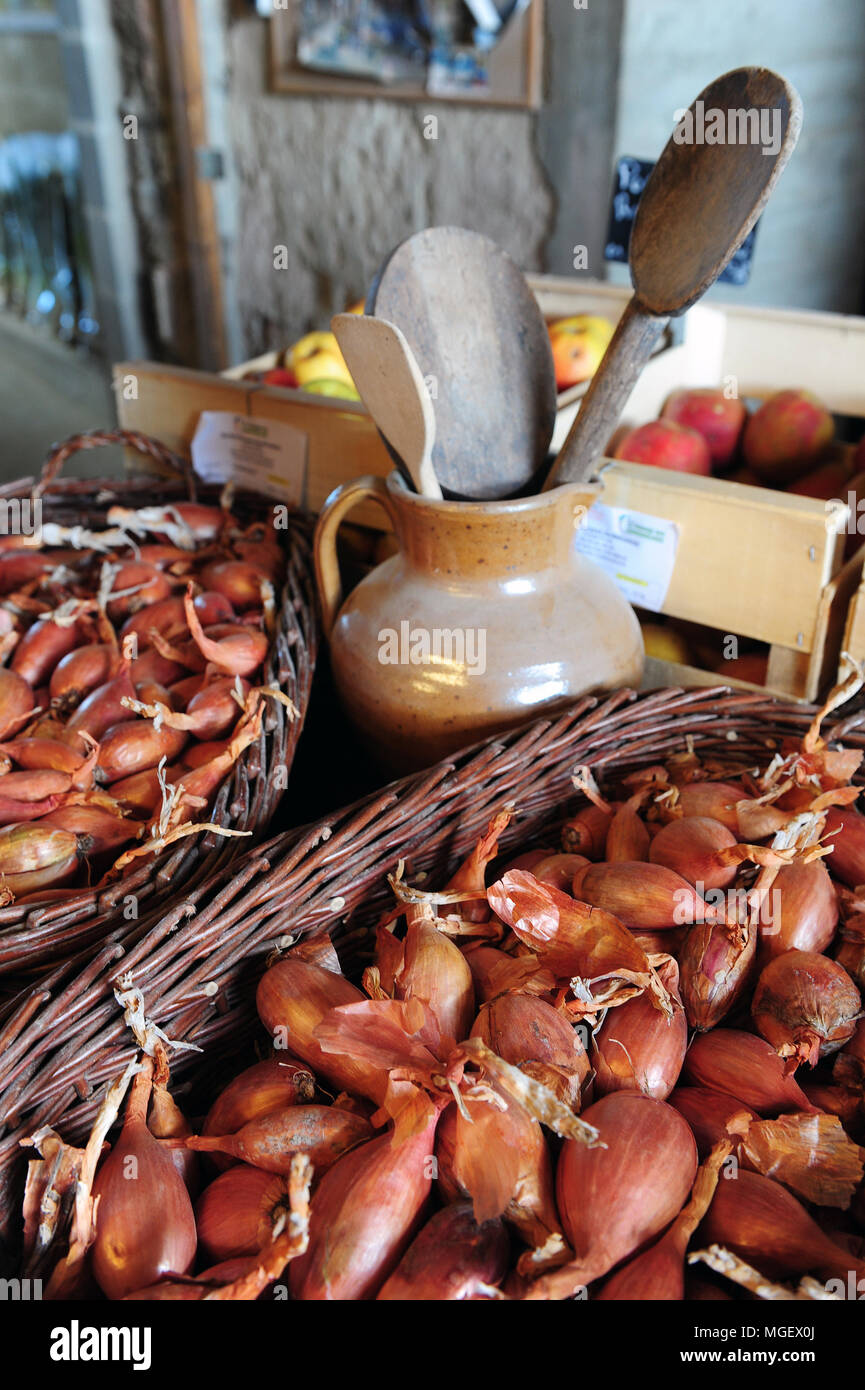 French shallots for sale at La Ferme des Beaux Bois, a local producer