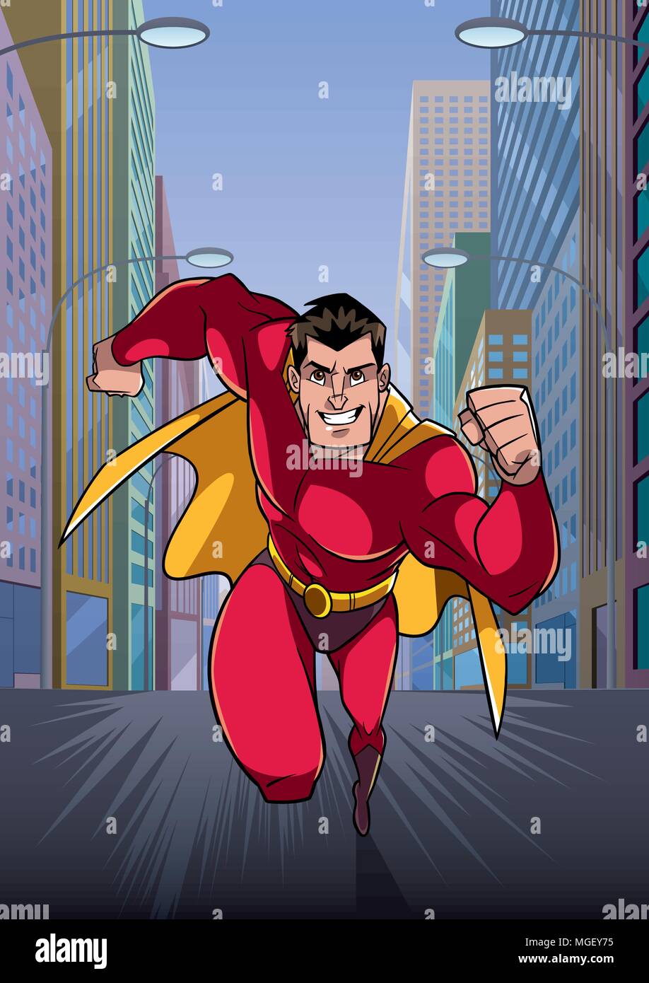 Superhero Running in City Stock Vector