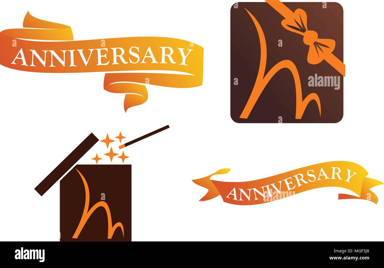 Gift Box Ribbon Anniversary Set Stock Vector