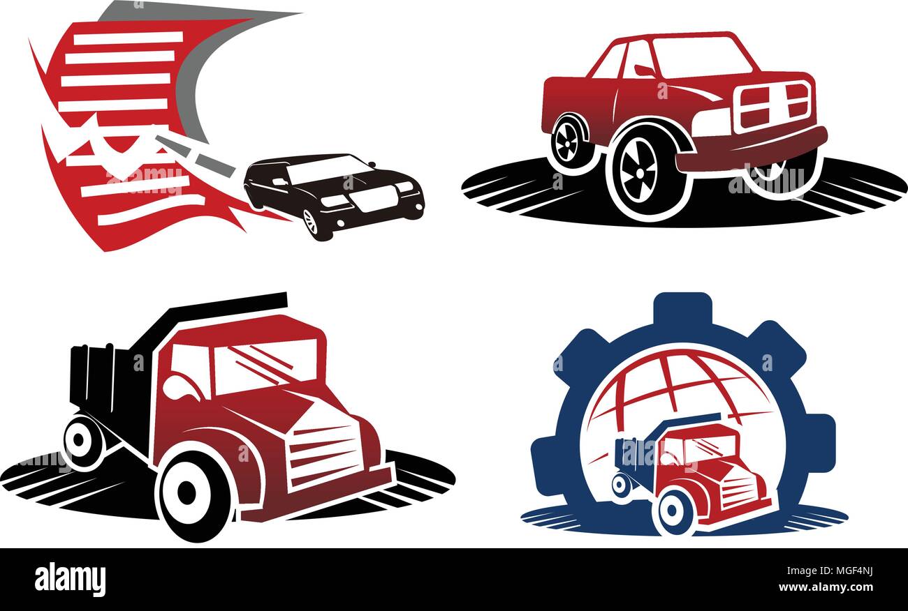 Truck Pickup Logo Template Set Stock Vector