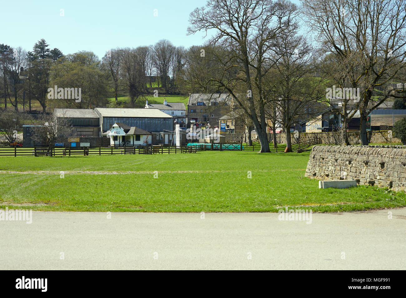 Bewerley and the cricket pitch. By Pateley Bridge. Nidderdale Stock Photo