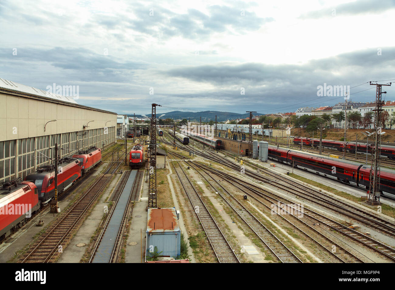 train parking at the railway station Stock Photo Alamy
