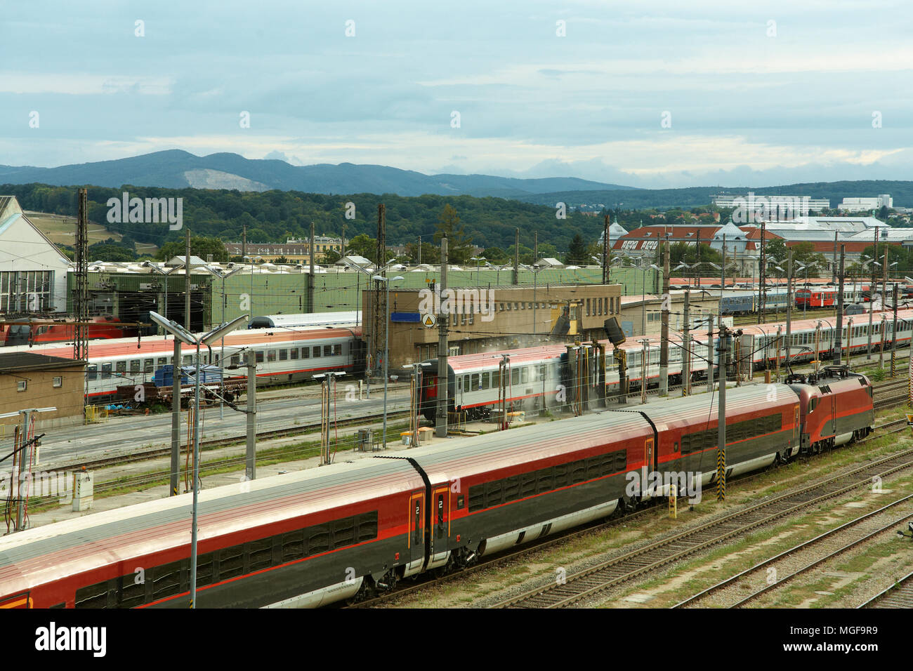 train parking at the railway station Stock Photo Alamy