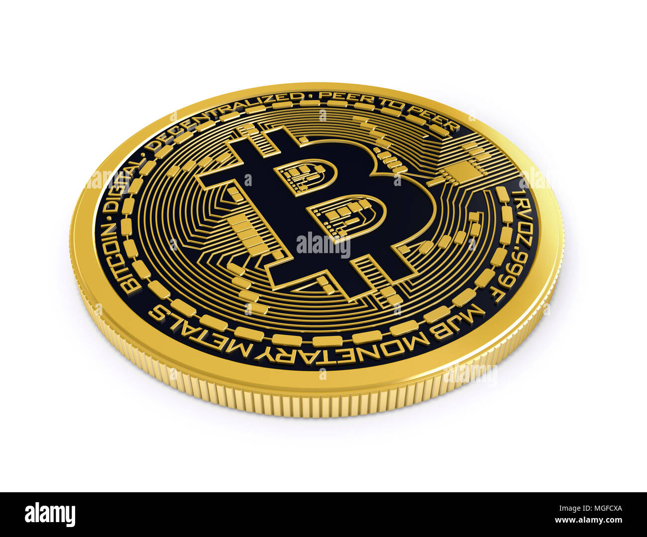 3d render of physical bitcoin on white background Stock Photo