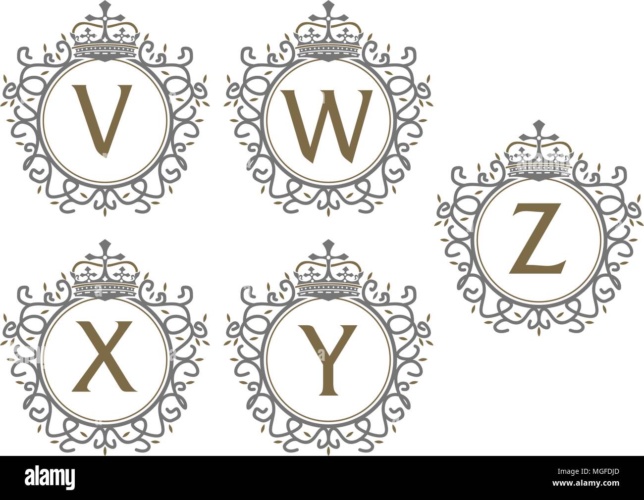 Crown Leaf Logo Template Set Stock Vector