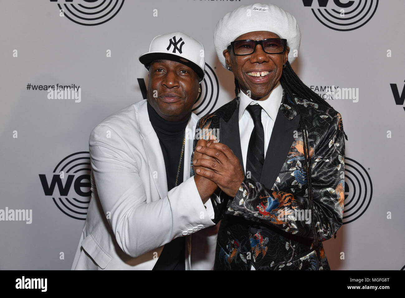 Grandmaster Flash and Nile Rodgers attend the We Are Family Foundation 2018 Gala at Hammerstein Ballroom on April 27, 2018 in New York City. Credit: Erik Pendzich/Alamy Live News Stock Photo