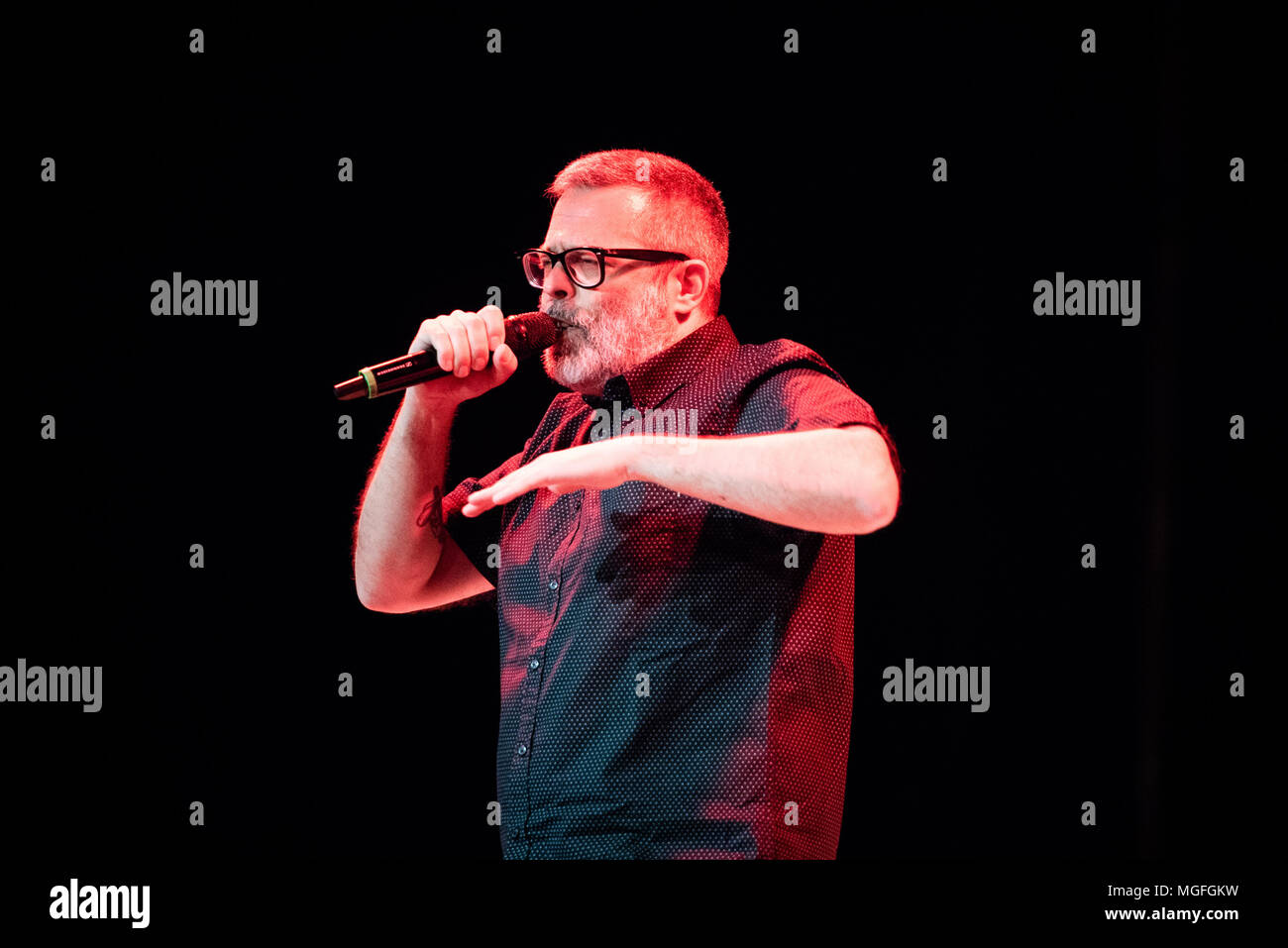 Italy, 2018 April 27th: the Italian rapper and song writer performing live on stage at the Officine Grandi Riparazioni Photo: Alessandro Bosio/Alamy Live News Stock Photo