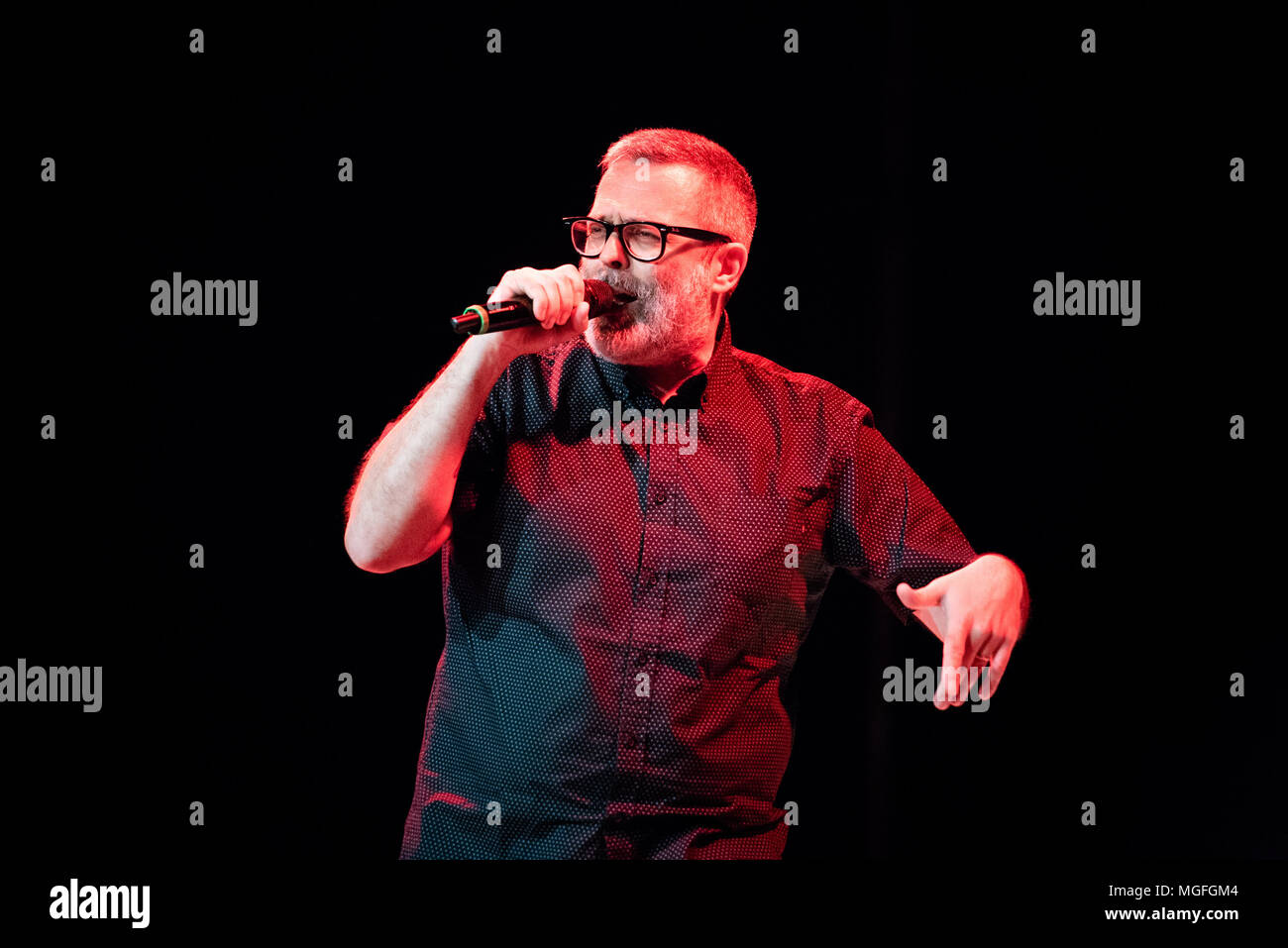 Italy, 2018 April 27th: the Italian rapper and song writer performing live on stage at the Officine Grandi Riparazioni Photo: Alessandro Bosio/Alamy Live News Stock Photo