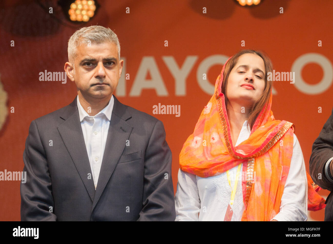 London UK. 28th Aril 2018. Londo Mayor Sadiq Khan attends Vaisakhi festival in Trafalgar Square which  celebrates Sikh and Punjabi tradition, heritage and culture Credit: amer ghazzal/Alamy Live News Stock Photo