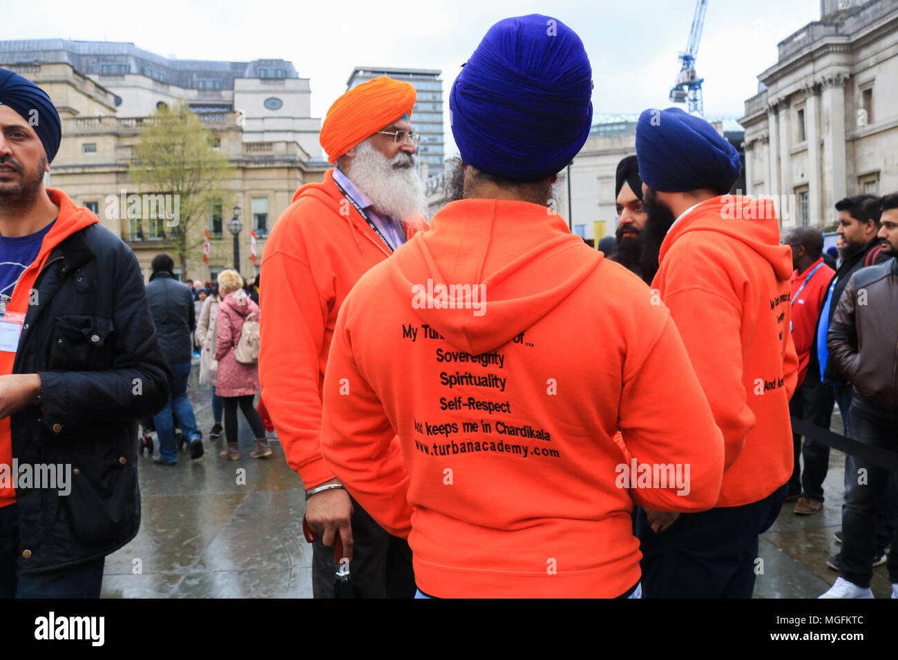 London UK. 28th April 2018. Punjabi men wearing turbans  attend the Vaisakhi festival in Trafalgar Square which is hosted by the Mayor of London as  a celebration of Sikh and Punjabi tradition, heritage and culture Credit: amer ghazzal/Alamy Live News Stock Photo