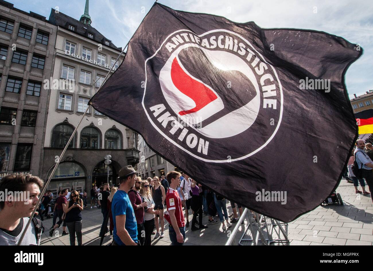 Munich Bavaria Germany 28th Apr 18 Antifa Flag Inviting Pegida Founder Lutz Bachmann Pegida Dresden Returned
