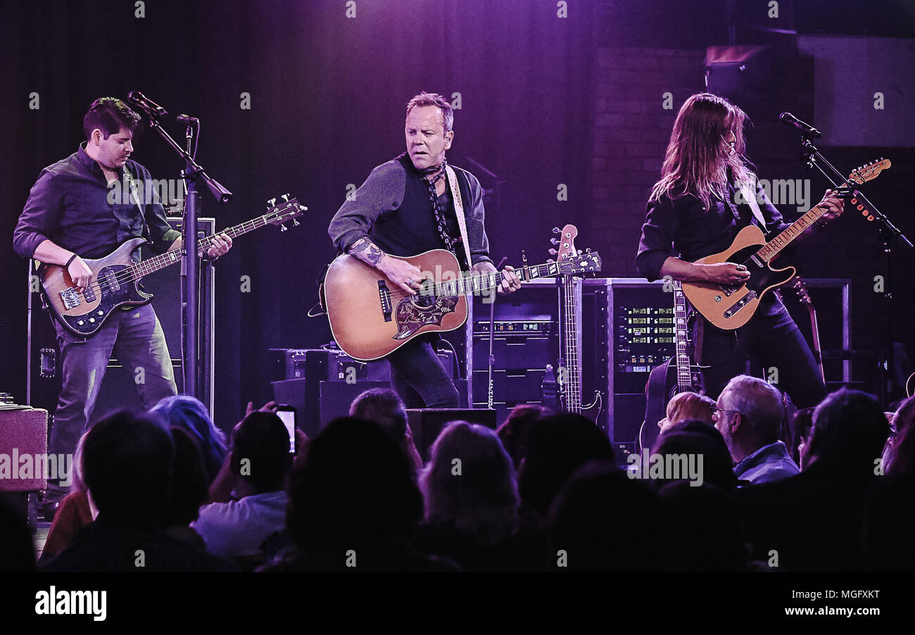 San Juan Capistrano, CA, USA. 26th Apr, 2018. 1st stop on the official Reckless Tour, 2018 The Kiefer Sutherland Band plays at The Coach House in San Juan Capistrano, CA. Kiefer William Frederick Dempsey George Rufus Sutherland is a British Canadian actor, producer, director, and singer-songwriter. He is best known for his portrayal of Jack Bauer on the Fox drama series 24 (2001''“2010, 2014), for which he earned an Emmy Award, a Golden Globe Award, two Screen Actors Guild Awards, and two Satellite Awards. Credit: Dave Safley/ZUMA Wire/Alamy Live News Stock Photo