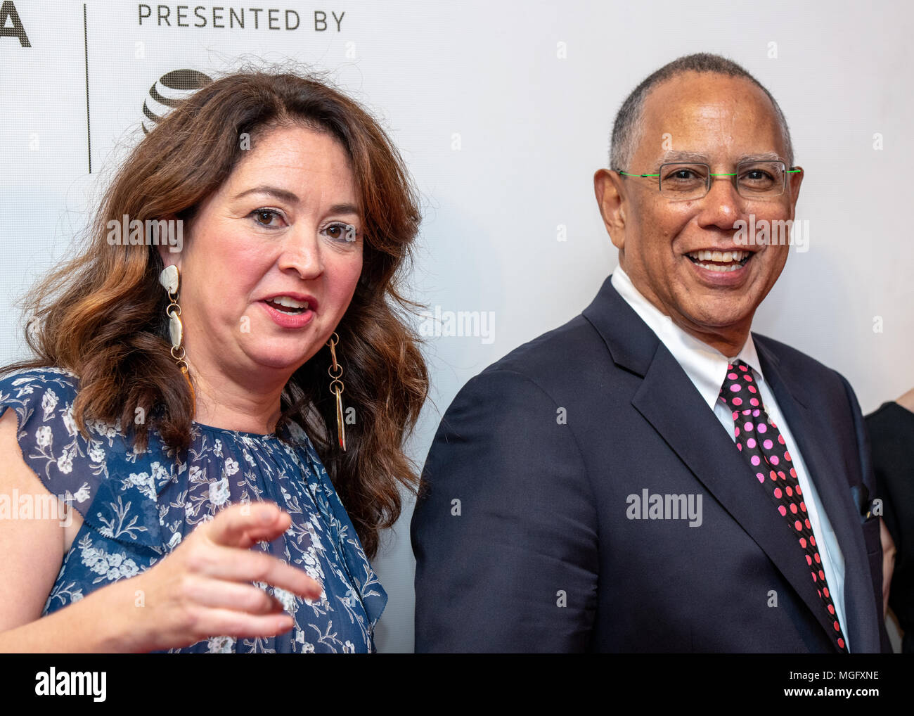 New York, USA, 28 April 2018. The New York Times Executive Editor Dean Baquet  attends the premiere of 'The Fourth Estate' next to director/producer of the film Liz Garbus at the 2018 Tribeca Film Festival in New York city.   Photo by Enrique Shore/Alamy Live News Stock Photo