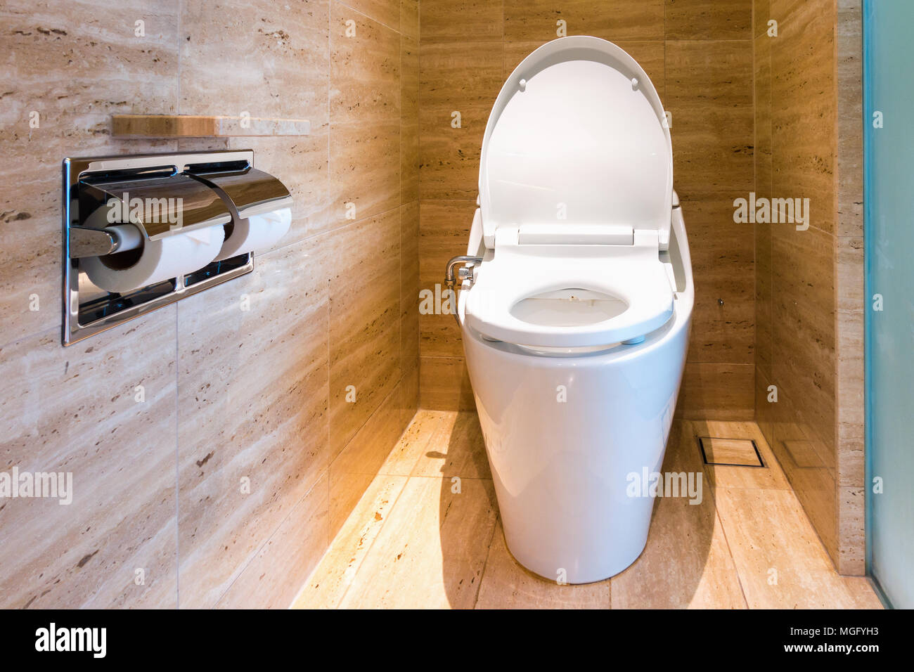 Modern toilet seat and interior decoration., Architecture interior. Stock Photo