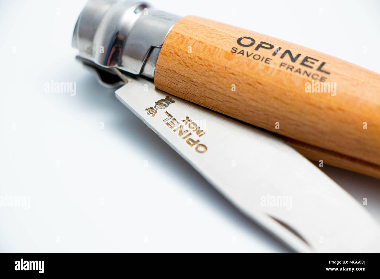 Opinel wood knife logo close up Made in france Savoie Stock Photo Alamy