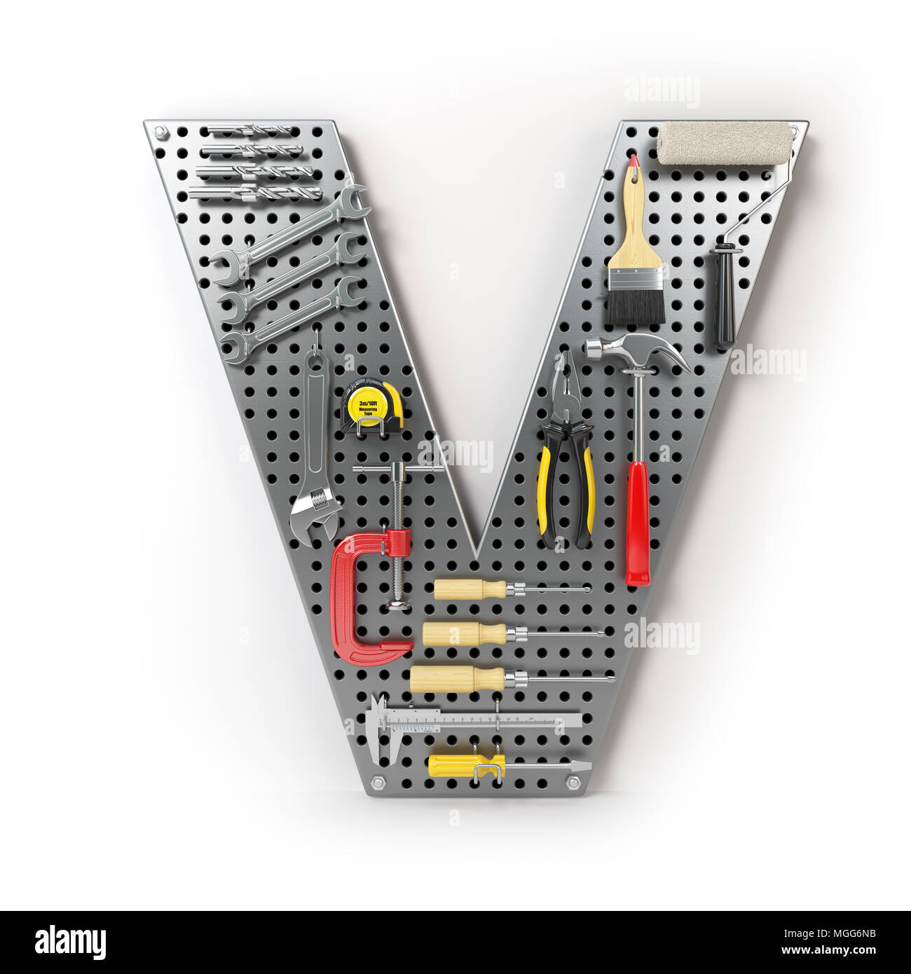 Letter V. Alphabet From The Tools On The Metal Pegboard Isolated On ...