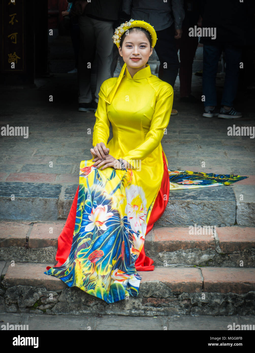 lovely young Vietnamese woman in the Ao Dai, the traditional dress Stock Photo