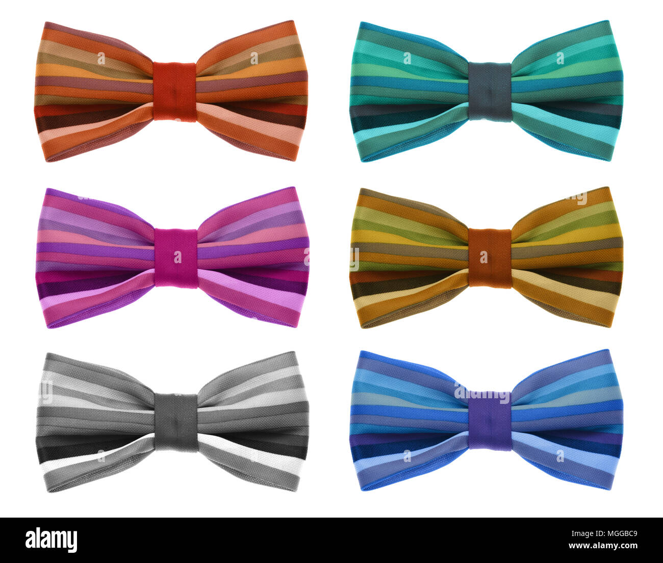 Collection of bow tie with color rainbow strip. isolated on white Stock