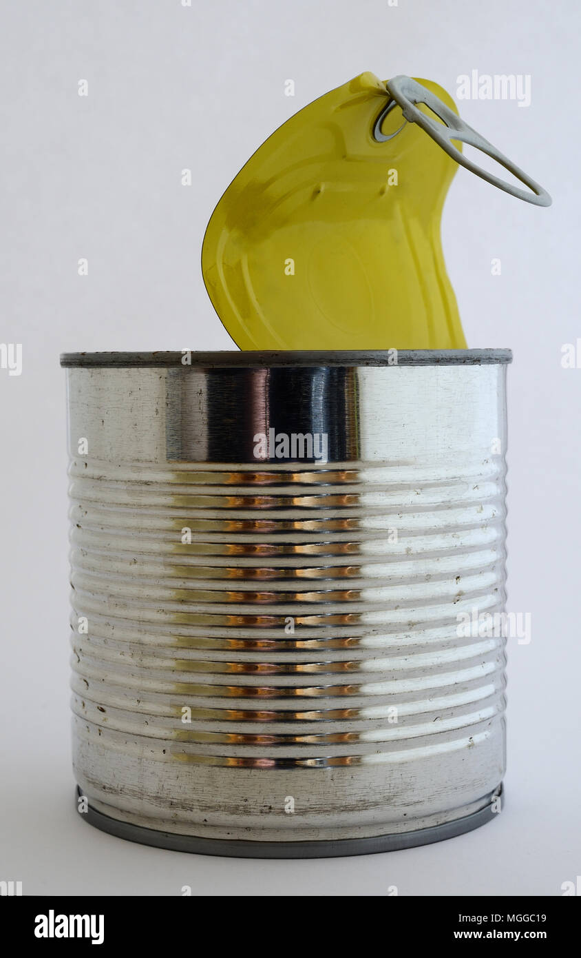 empty tin can on a white background Stock Photo