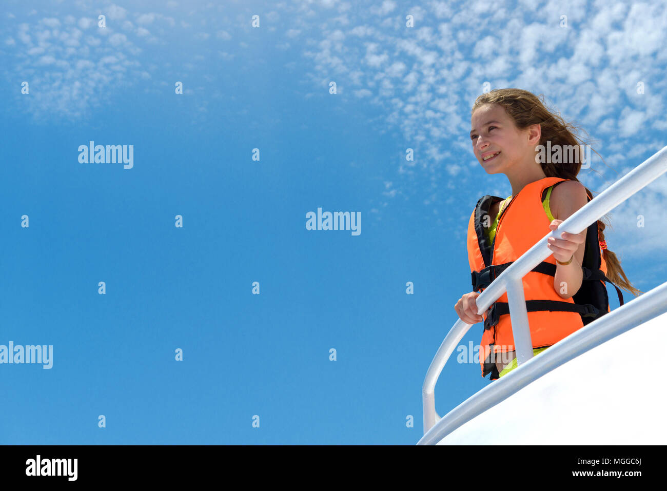 Happy Young Girl Enjoing A Yacht  Sea Trip Stock Photo