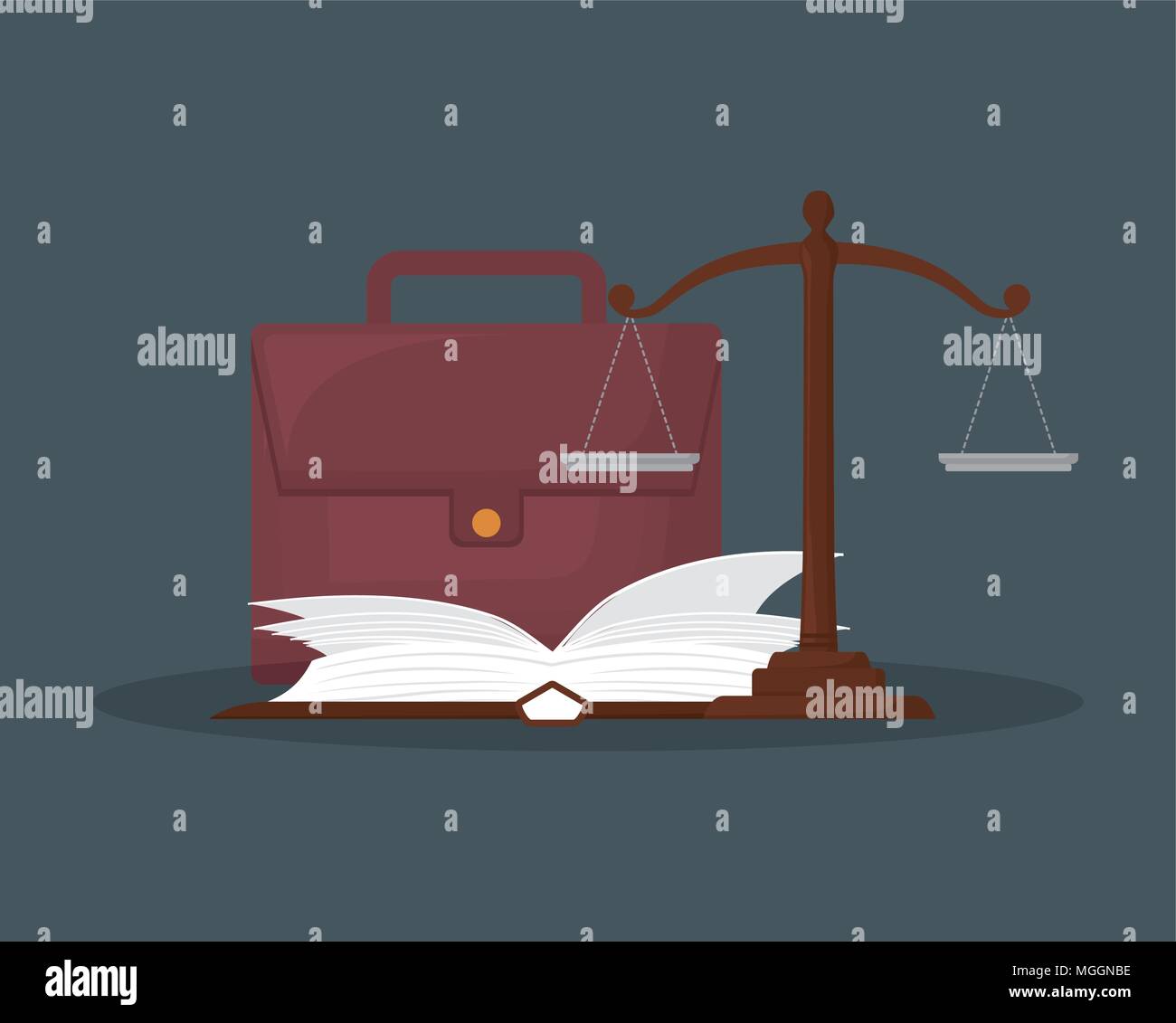 portfolio with law scale and book over gray background, colorful design