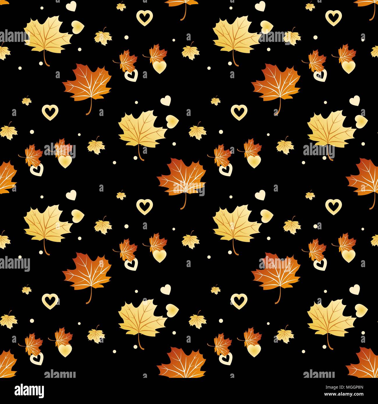 Vector seamless pattern with autumn leaves and heart eps 10 Stock Vector