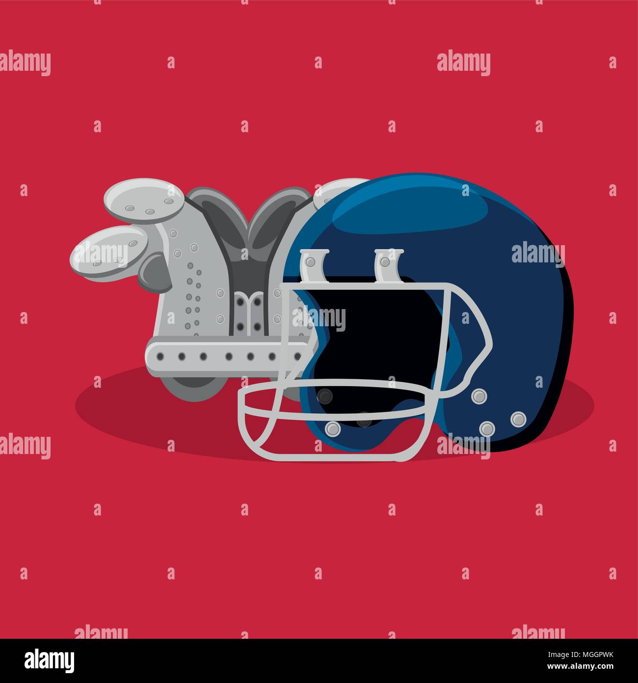 american football design with helmet and Shoulder Pads over red