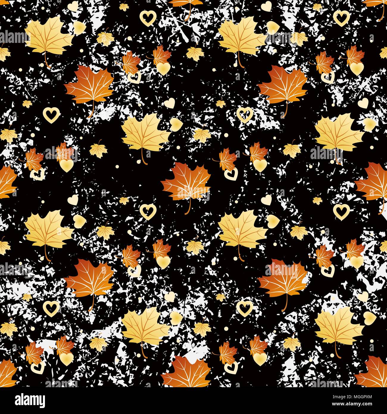 Vector seamless pattern with autumn leaves and heart eps 10 Stock Vector