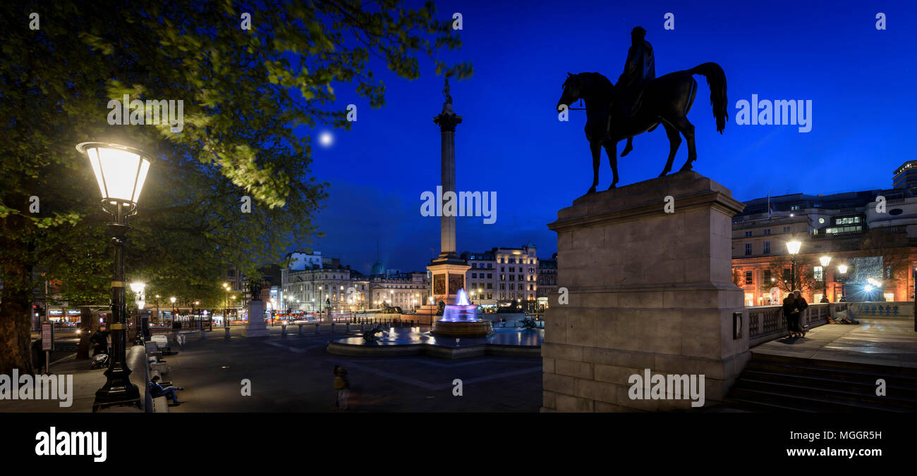 Trafalgar Square at night, London, England. Stock Photo