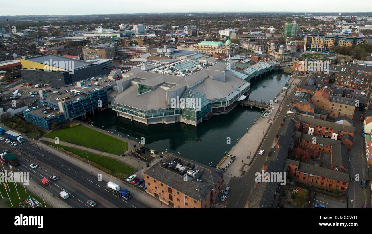 Aerial view of Princes Quay shopping centre, Hull, UK Stock Photo