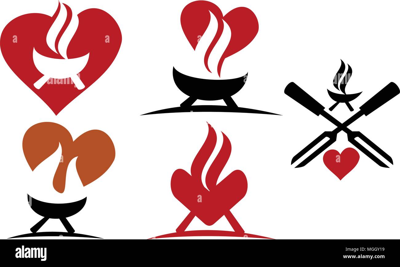 Grill Love Template Set Stock Vector
