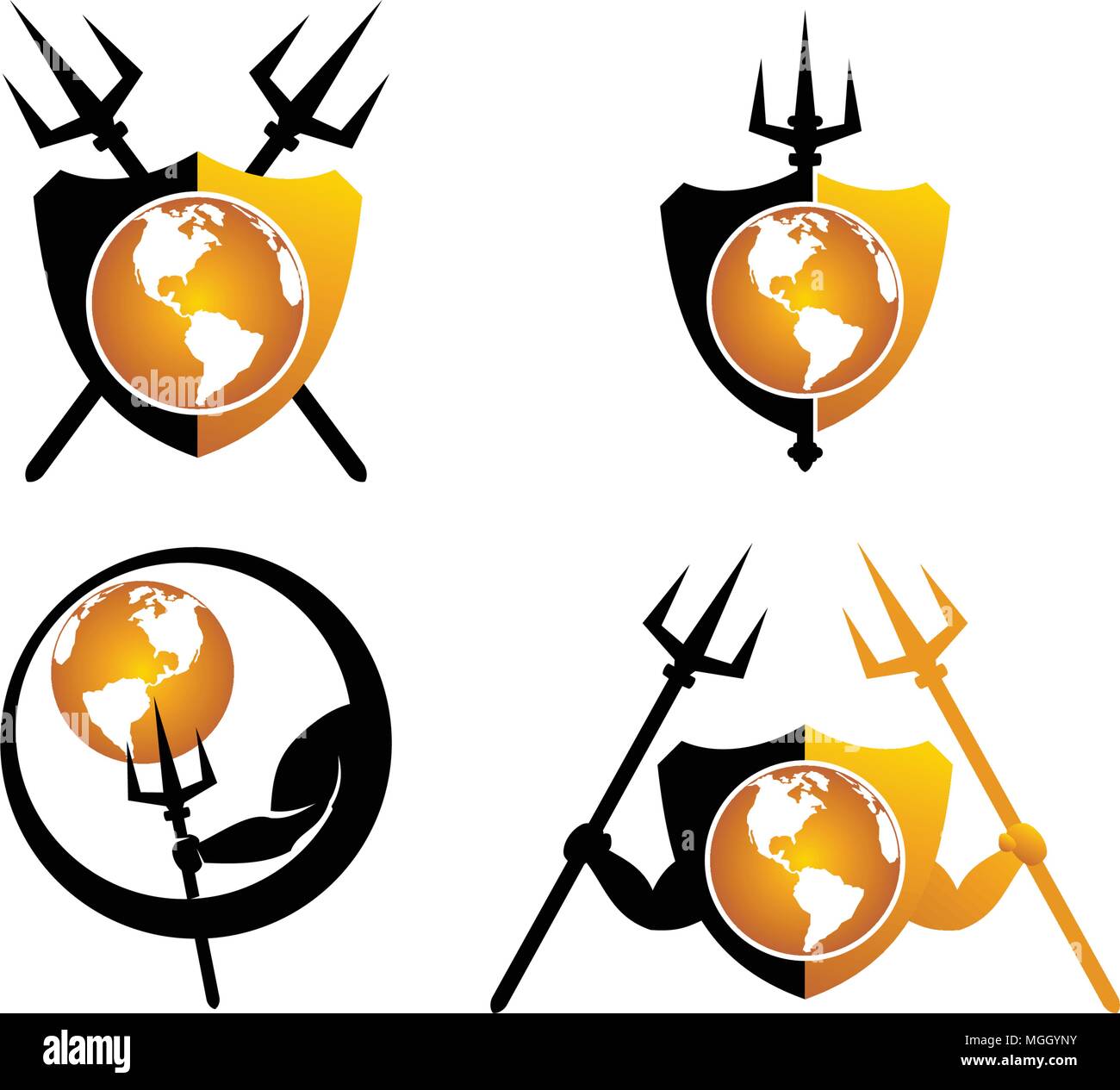 Global trident shield Set Stock Vector