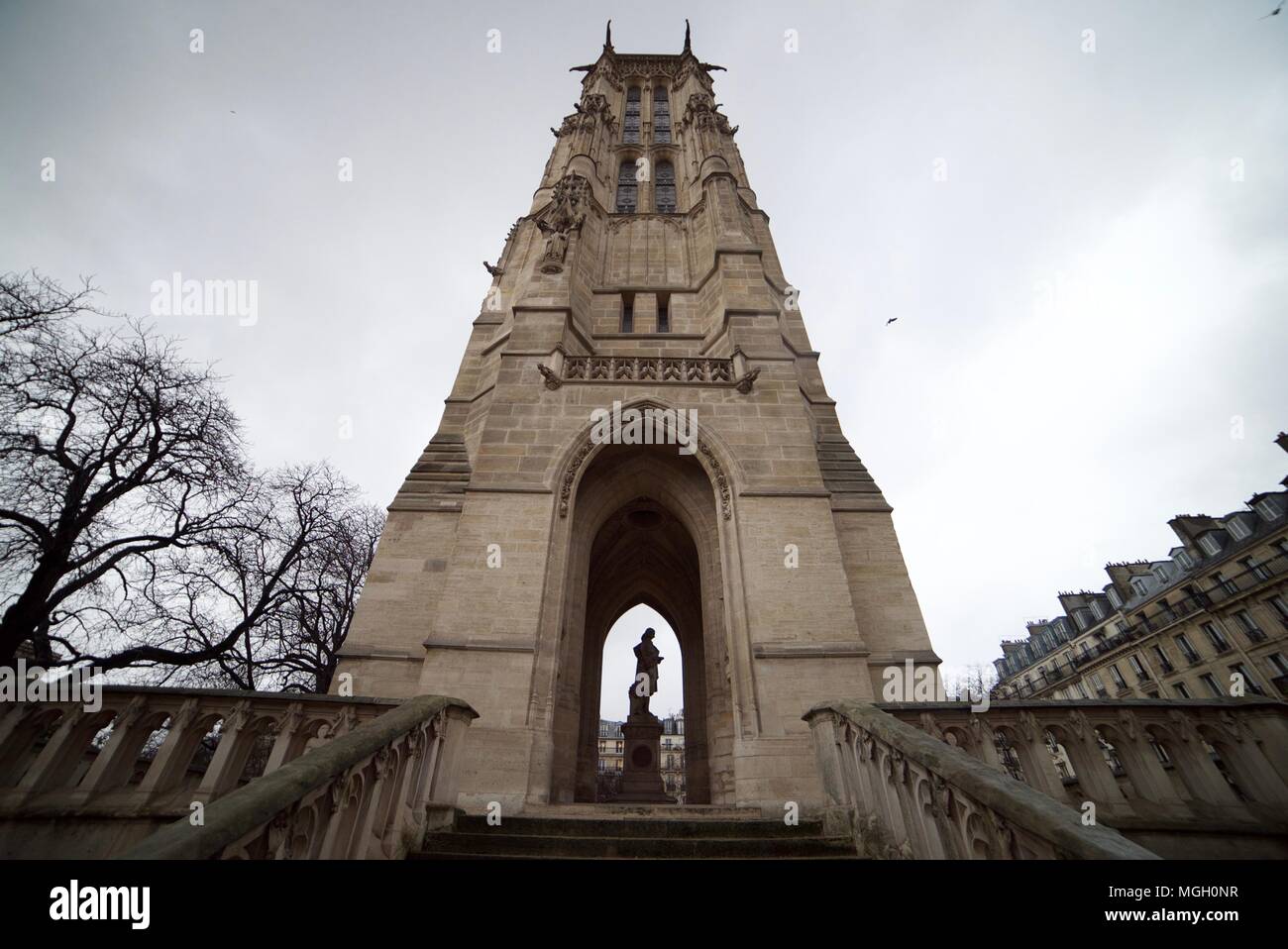 A view looking up at the SaintJacques Tower (Tour SaintJacques) in