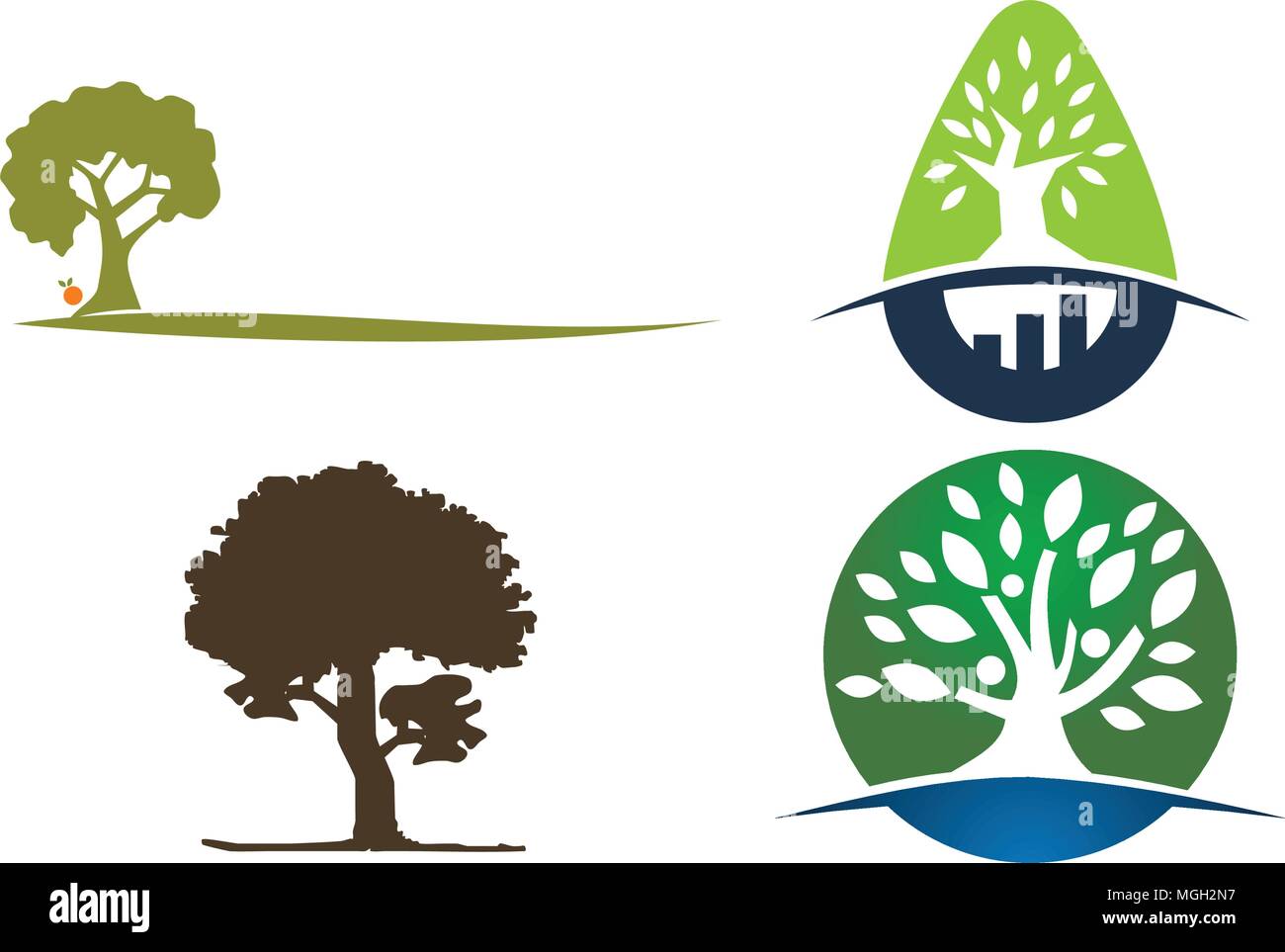 Oak Tree Template Set Stock Vector
