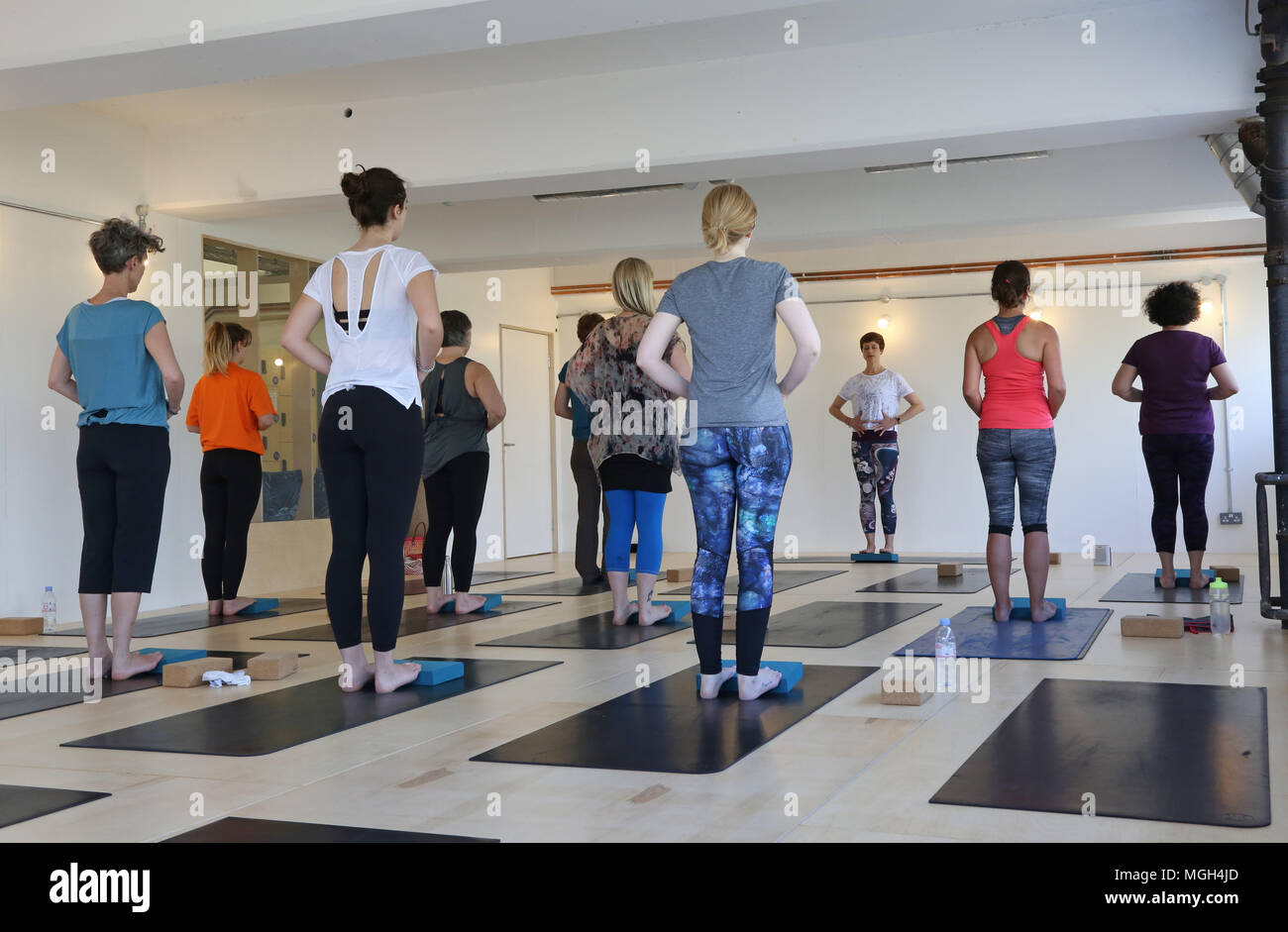 A pilates class in progress at the Peckham Levels, the newly converted multi-storey car park in this now-trendy part of South East London, UK Stock Photo