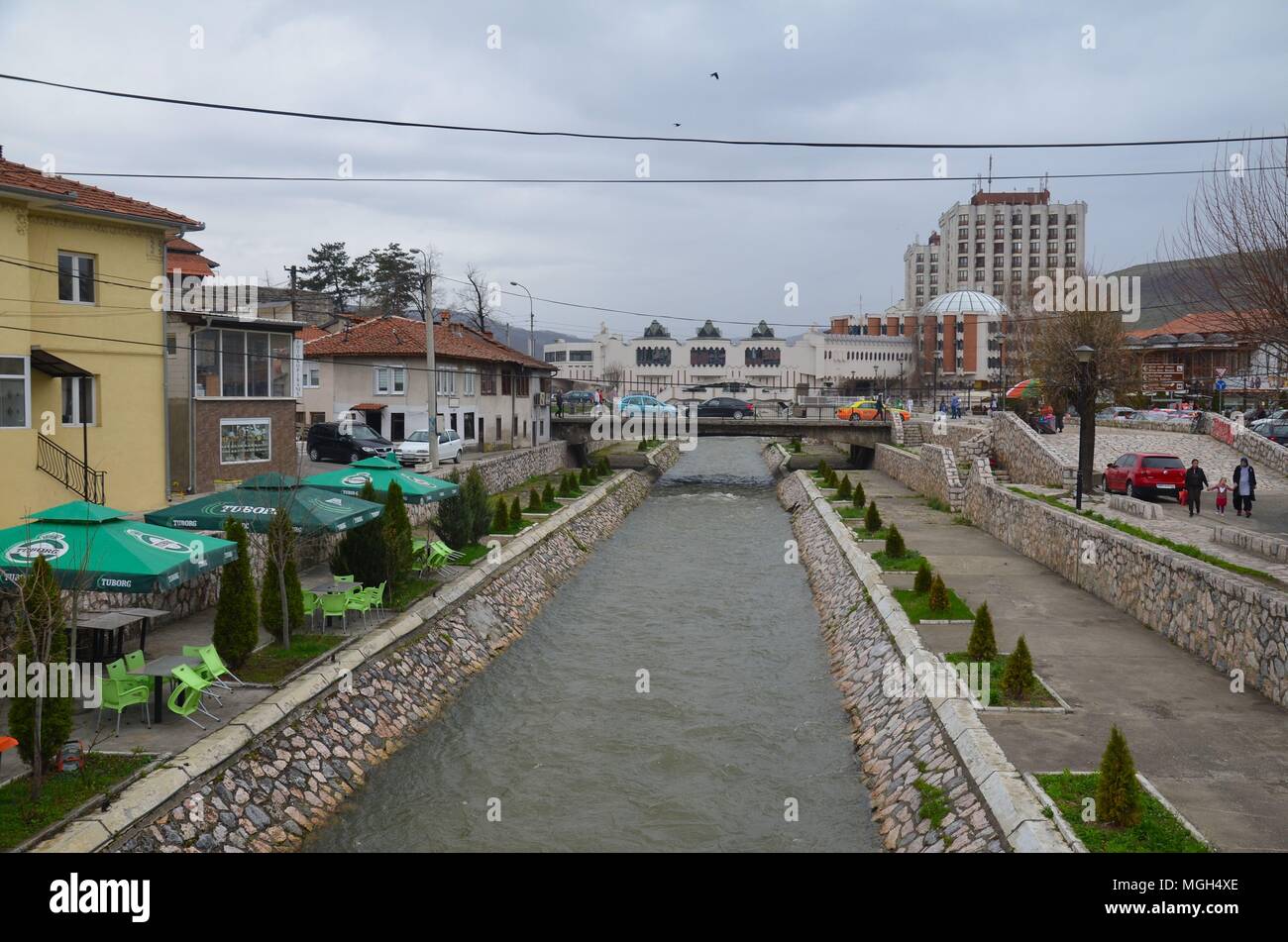 The town of Novi Pazar in the historical region of Sandzak, Serbia: the modernistic Hotel Vrbak Stock Photo